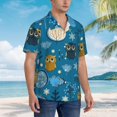 thumbnail image 3 of Balery Cute Colorful Owls And Trees Camisas hawaianas de manga corta para hombre, camisas playeras de corte holgado, camisas de vacaciones con botones,Large, 3 of 7