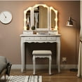 thumbnail image 6 of Tri-Fold Makeup Vanity with Mirror and Lights and Padded Vanity Stool, Bedroom Wooden Vanity Set with 5 Drawers & USB Ports,Necklace Hooks, White, 6 of 9