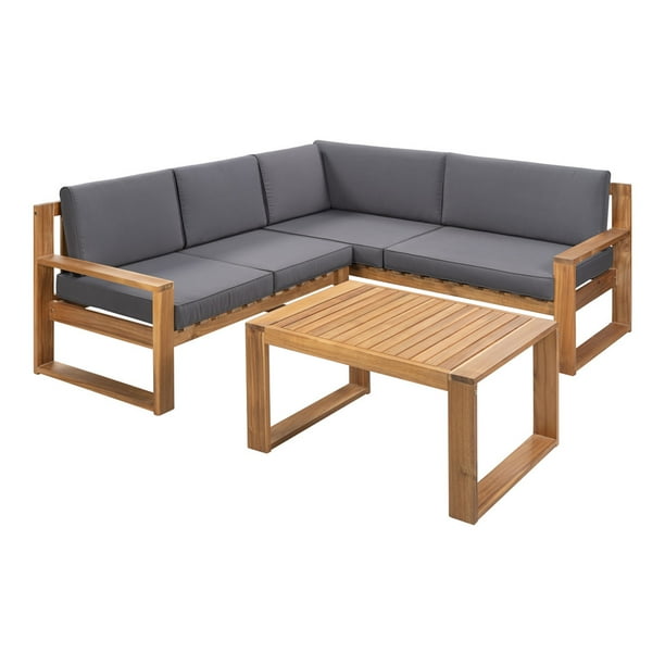 3pcs Sectional Sofa Set Wooden Slats Conversation Removable Cushions Upholstered Outdoor Furniture Com 3pcs Sectional Sofa Set Wooden Slats, Wooden Sofa Set With Removable Cushions