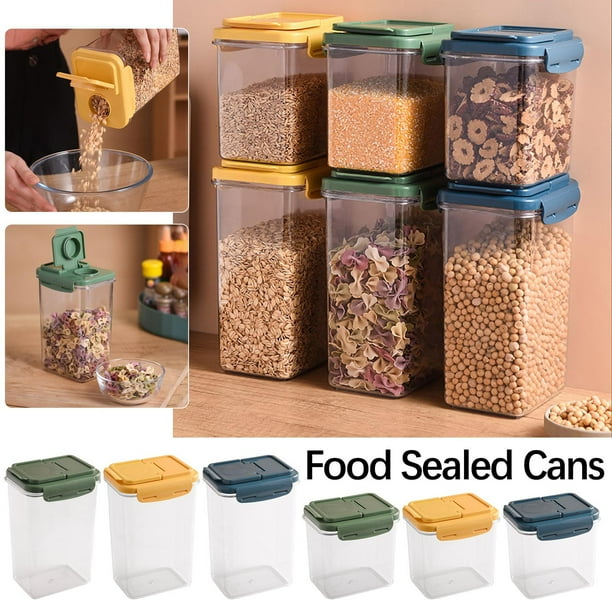 mfyjkho Recipiente hermético transparente para almacenar alimentos con tapa de sellado seguro para organizar la despensa de la cocina, juego de 1