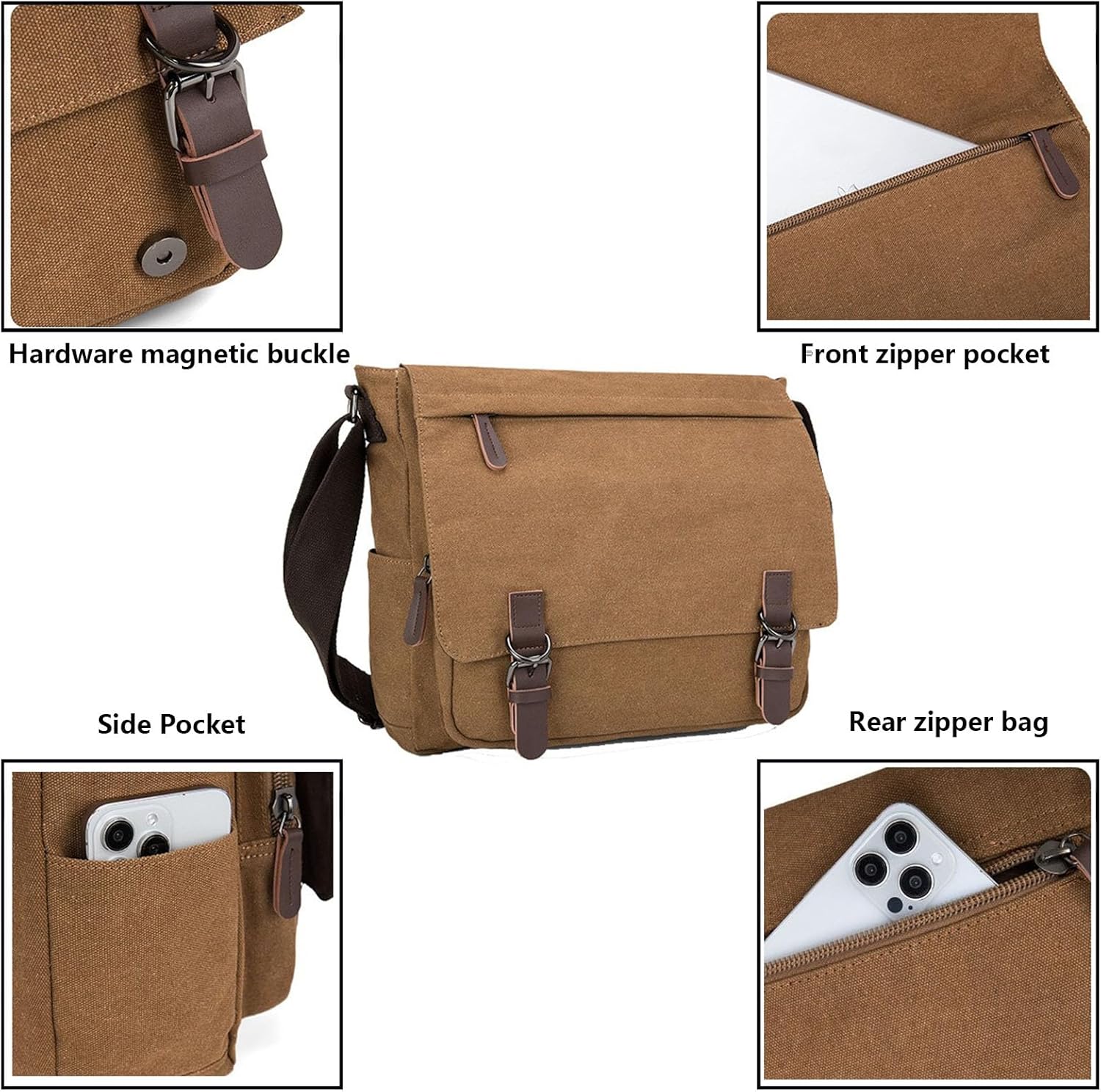 Large Vintage Canvas Messenger Shoulder Bag Travel Crossbody Purse Briefcase Business Bag for 15inch Laptop