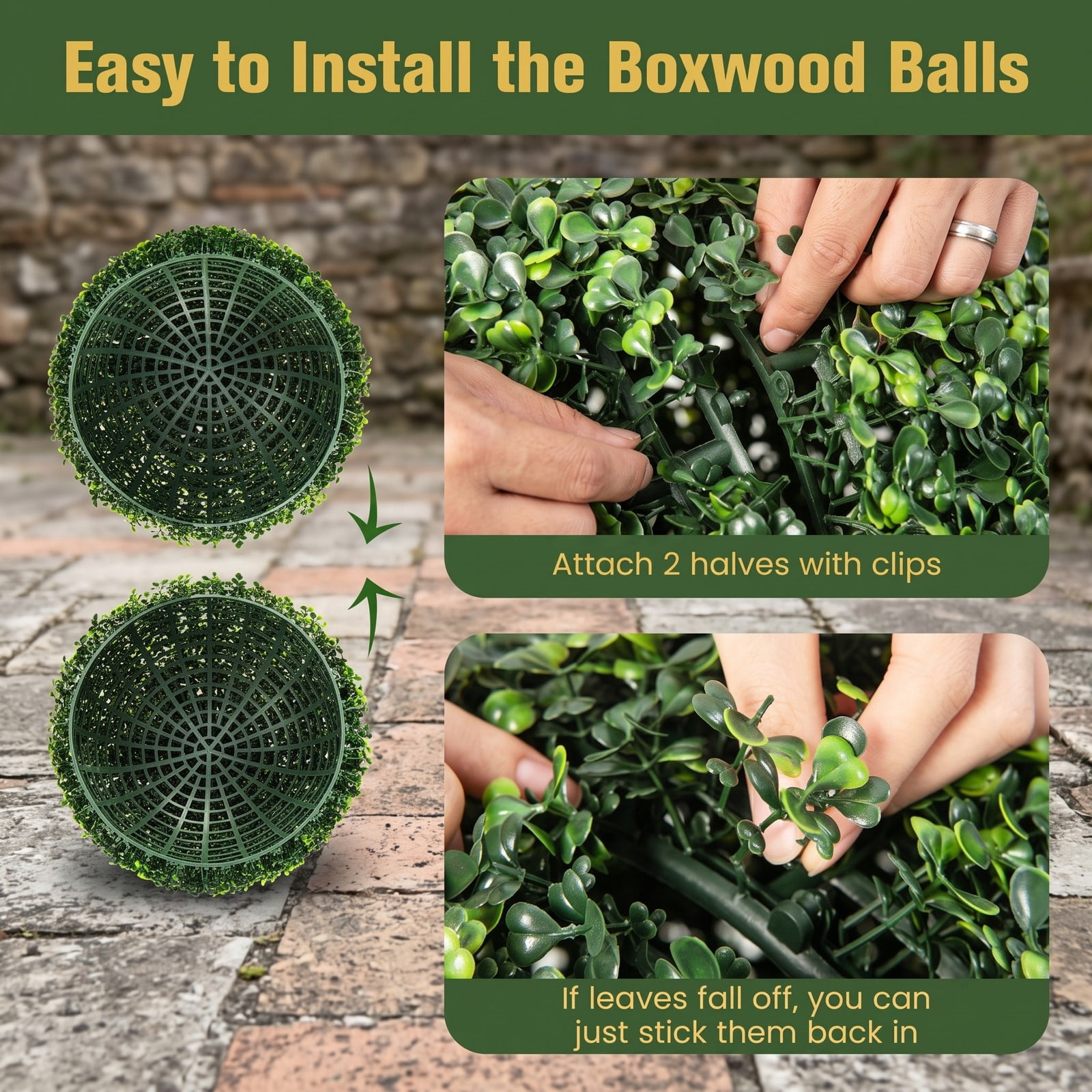 ALPULON 2 Pieces 19 Inch Artificial Topiary Balls Faux Boxwood Ball Plants UV Protected Fade Resistant Greenery for Indoor Outdoor Home Office Doorway Decor, Green