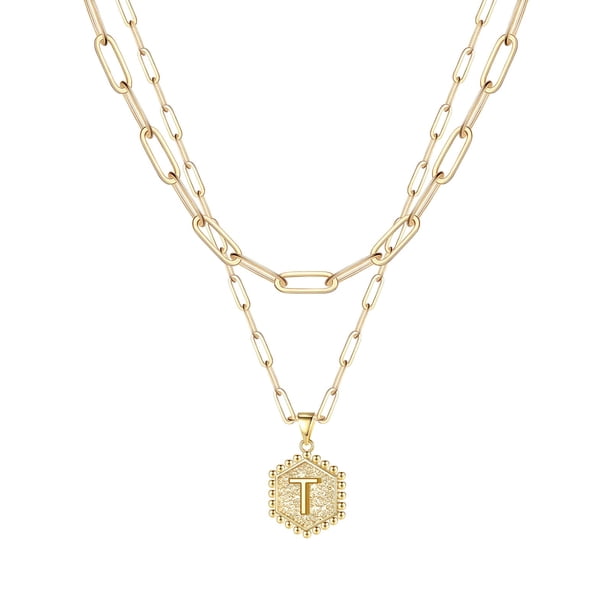 26 iniciales Hexagon Collar para mujeres Collares para mujeres A Z 26 alfabeto inicial Collares de oro para las mujeres niñas