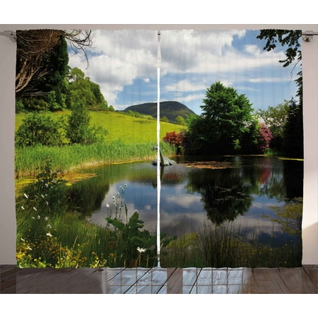 Nature Curtains 2 Panels Set, Lake by Meadow in a Sunny Day Rural Country Valley Scottish Summertime Landscape, Window Drapes for Living Room Bedroom, 108W X 108L Inches, Multicolor, by (Best Set In The Hall Scottish Country Dance)