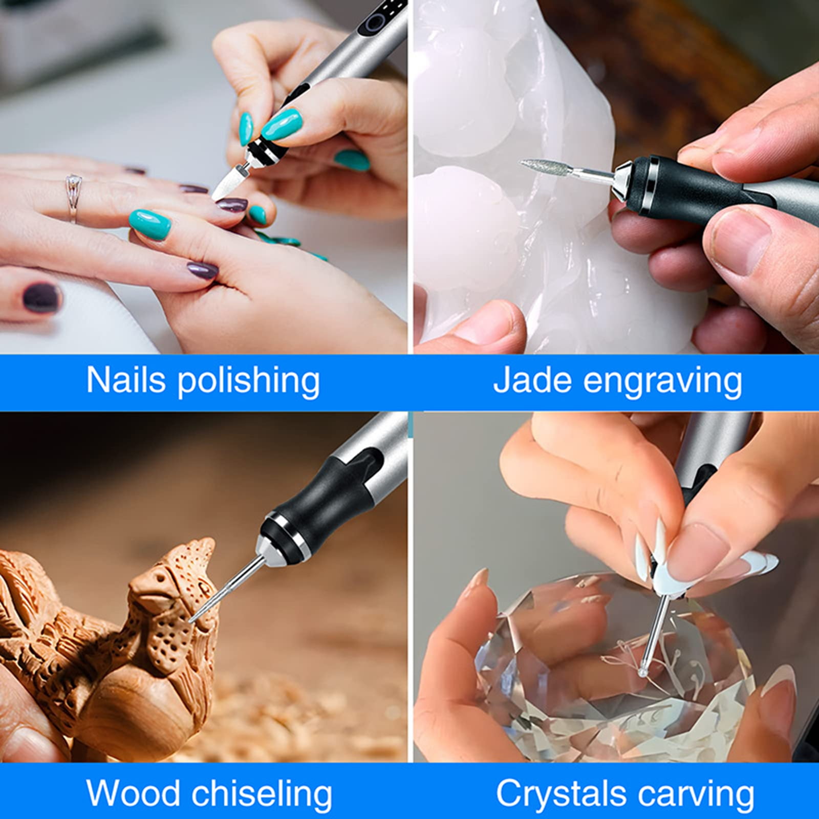 Bxaolu Electric Engraving Pen with 30 Bits, Cordless Engraver Pen USB Rechargeable, Portable DIY Rotary Engraver Machine for Jewelry Wood Glass Stone Carving (Silver)