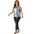 thumbnail image 3 of DARING DIVA Women's Plus Keyhole Metallic Round Neck Blouse 1X Silver, 3 of 6