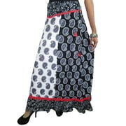 Mogul Women's Skirt Black White Paisley Print Peasant Maxi Long Skirts