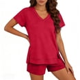thumbnail image 4 of 2 Piece Outfits Summer,Lounge Sets for Women 2 Piece Short Sleeve Pajamas Short Sets with Pockets Spring Casual Outfits Beach Vacation Clothes, 4 of 6