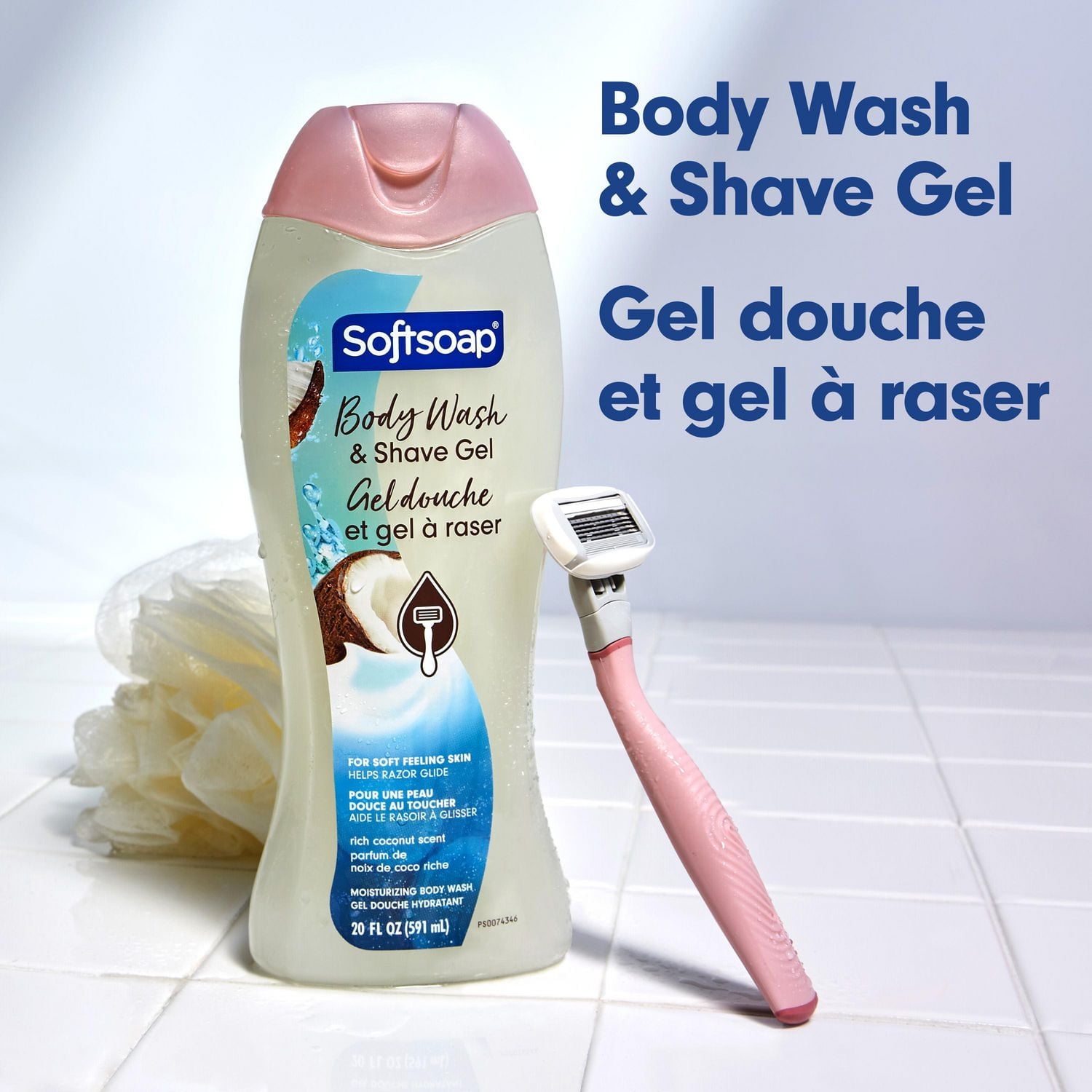 Softsoap Moisturizing Body Wash and Shave Gel, Rich Coconut Scent, 20 fl oz Bottle