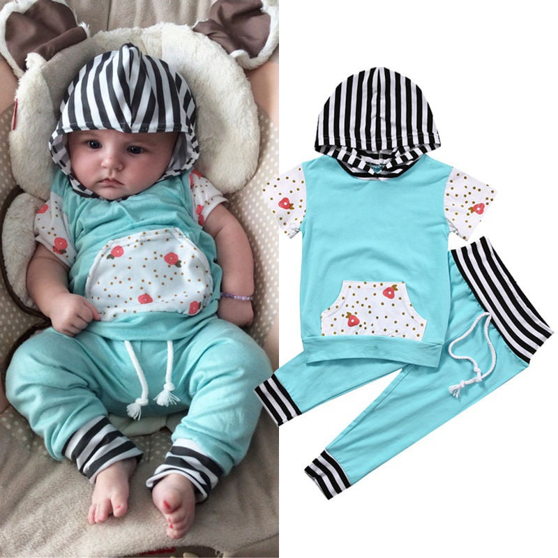 2PCS Newborn Infant Baby Boy Sweatshirt Hooded Tops T-shirt+Long Pants Outfit US