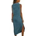 thumbnail image 5 of Rciityk Women's Summer Cotton Linen Long Dress Solid Color Sleeveless Elegant Flowy Dresses Loose Fits Turndown Collar V Neck Button Maxi Dresses with Pockets, 5 of 7