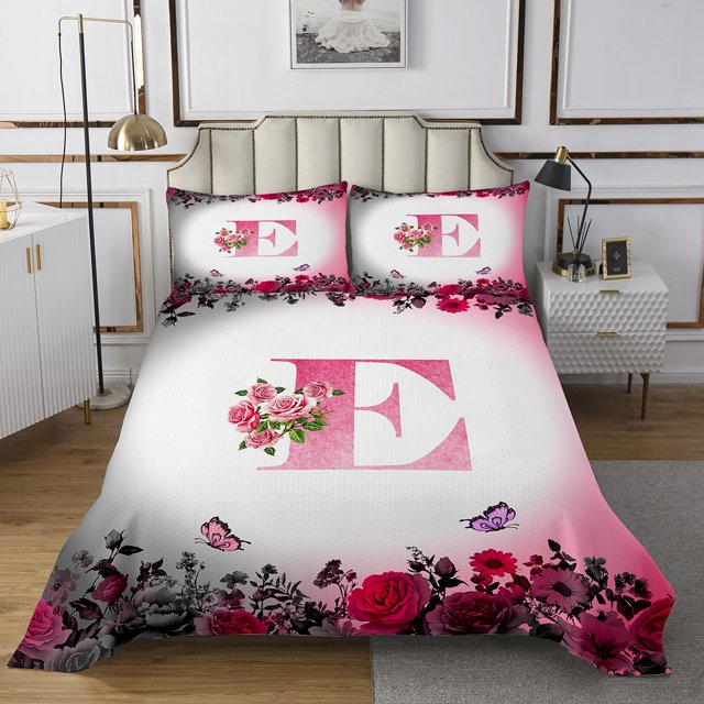 Erosebridal Monogrammed Coverlet Set King,Personalized Initial Bedding Set,Letter Decoration,Ultra Soft,3 Pieces