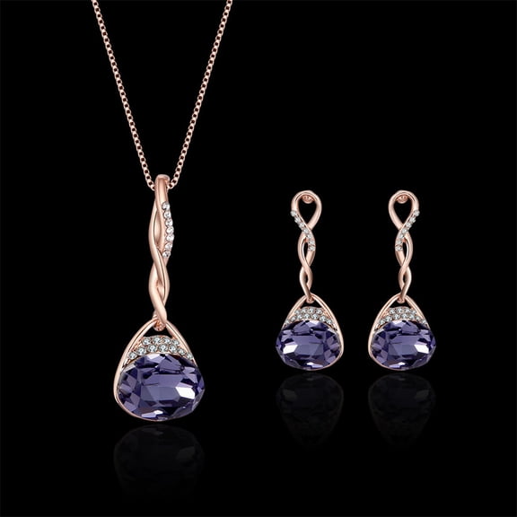 Necklace Fashion Pendant Necklace Earring Set Women Wedding Crystal Jewelry Set Gift Mom Gifts Mother's Day Gifts Necklace Birthstone Necklace for Mom Birthday Gifts for Mom Gifts from Daughters Son