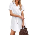 thumbnail image 2 of HAPIMO Women's Trendy Loose Long Tops Dressy Shirts Dress Summer Solid Color Short Sleeve Lapel Button Pullover Elegant Casual Relaxed Blouses for Teen Girls White XXXL, 2 of 6