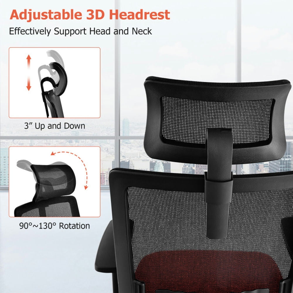 Demi Bonn Ergonomic Office Chair with Lumbar Support and Adjustable Headrest, Rolling Work Computer Desk Chair, Black