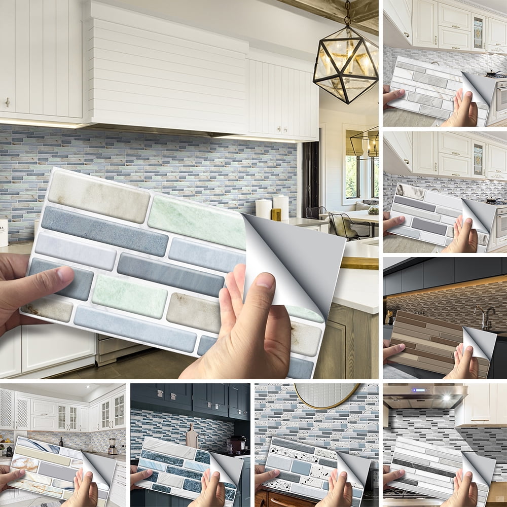 Goory Modern Brick Stone Bathroom Kitchen Backsplashes Vinyl Wall Stickers Self Adhesive Tiles