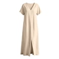 thumbnail image 4 of GUACER Women's Maxi Dress Casual V-Neck Short Sleeve Loose Flowy Long Dress with Pockets and Front Slit, Summer Beach Vacation Sundress, 4 of 8