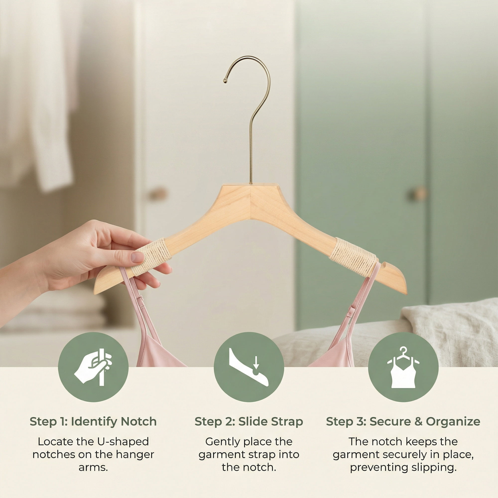 Unique Bargains 2Pcs Wood Rope Nonslip Hangers Natural 15x0.8in