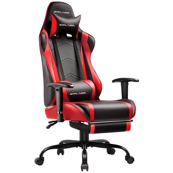 GTPLAYER Gaming Chair, Ergonomic Office Desk Chair with Lumbar Support, PU Leather, Footrest & Adjustable Headrest, Red