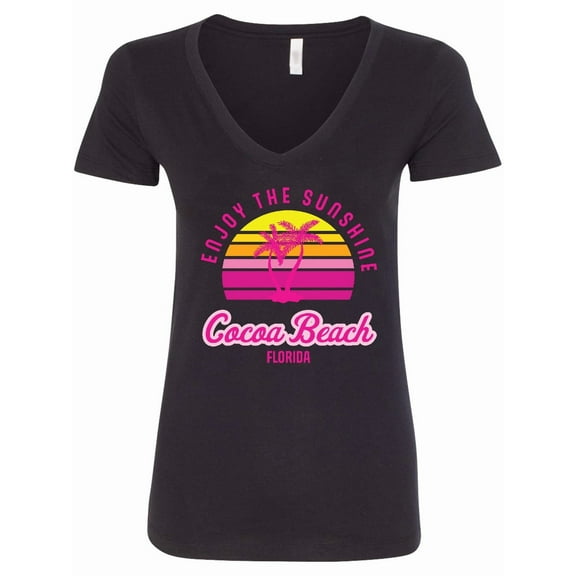 Inktastic Summer Enjoy the Sunshine Cocoa Beach Florida in Pink Women's V-Neck T-Shirt