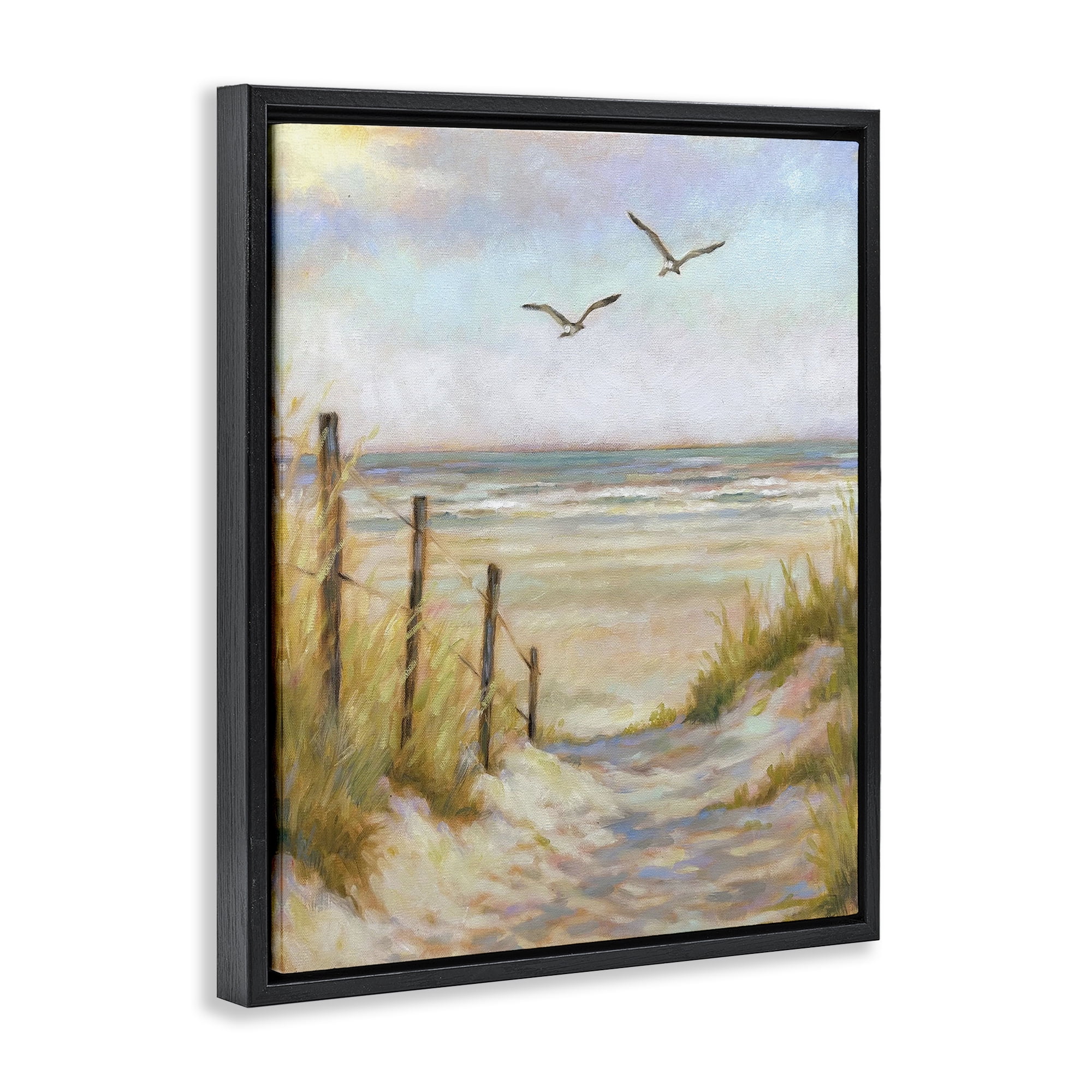 Stupell Industries Tranquility Beach Coastal Path Black Framed Floater Canvas Wall Art, design by Linda Sperruzzi