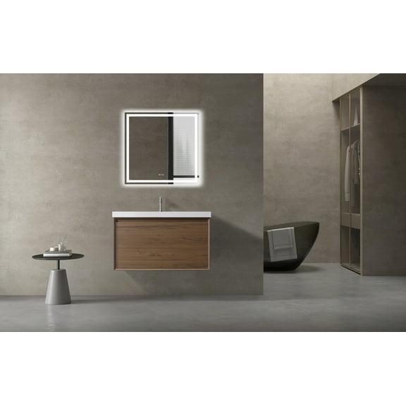 VSF 30in Single Sink Wall Mounting Bath Vanity in Brown with White Sintered Stone Top