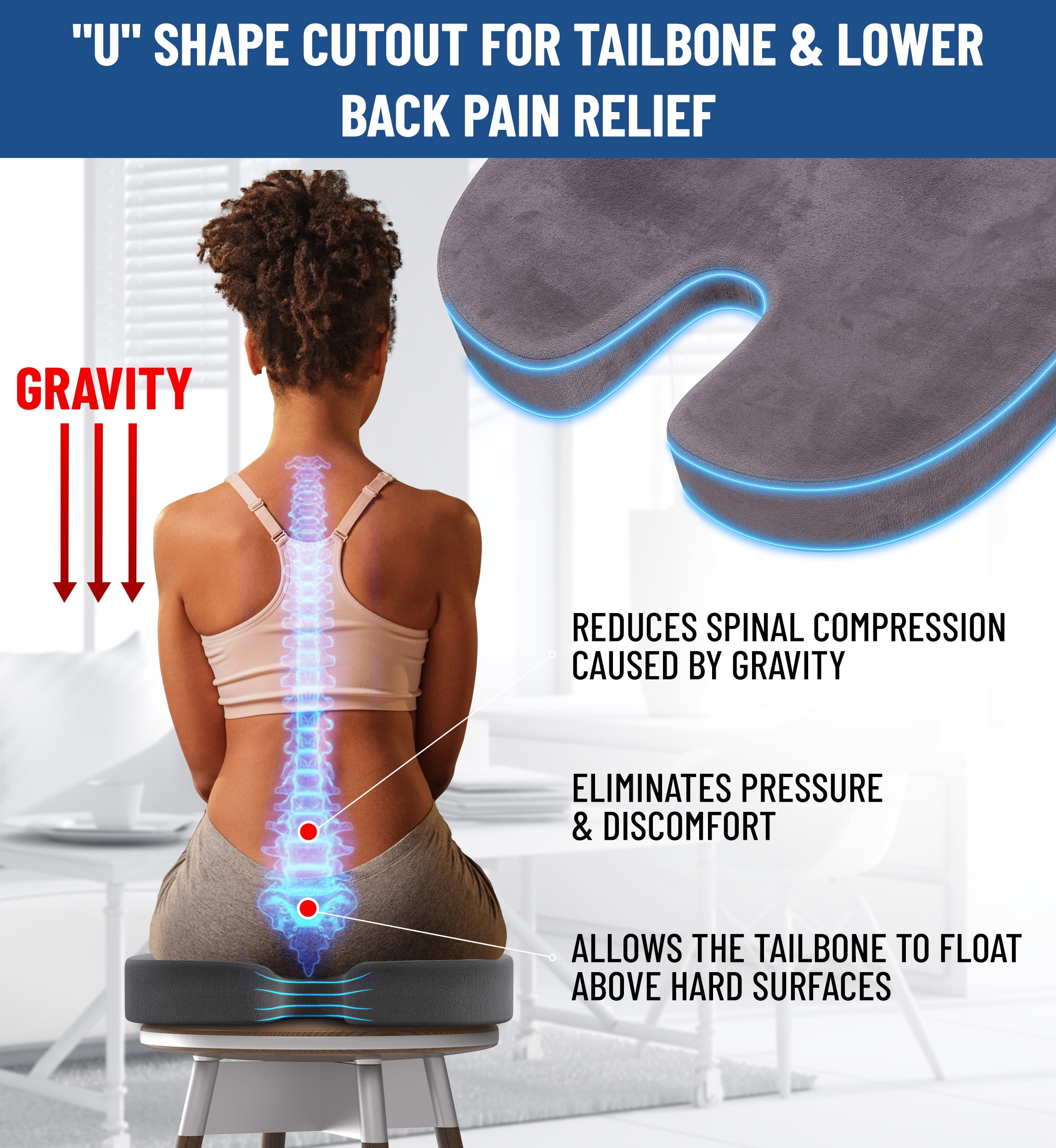 Everlasting Comfort Memory Foam Seat Cushion Pain Relief for Legs Hips Back Gray Walmart