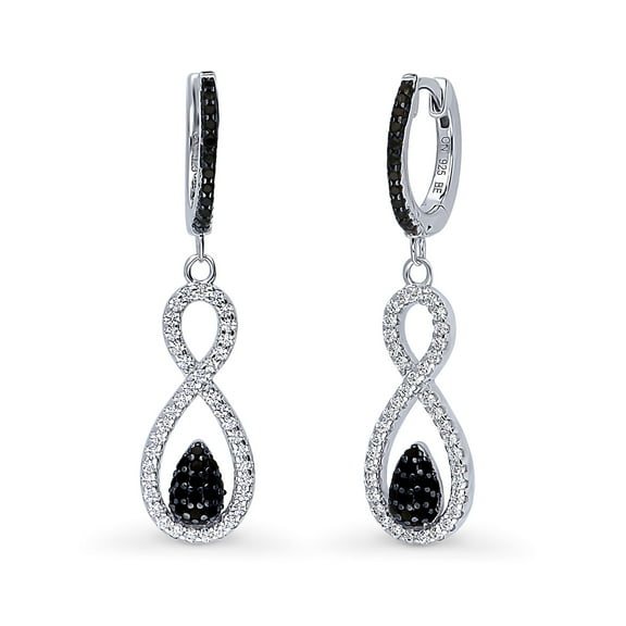 BERRICLE Sterling Silver Black and White Black Cubic Zirconia CZ Woven Dangle Drop Earrings for Women, Rhodium Plated
