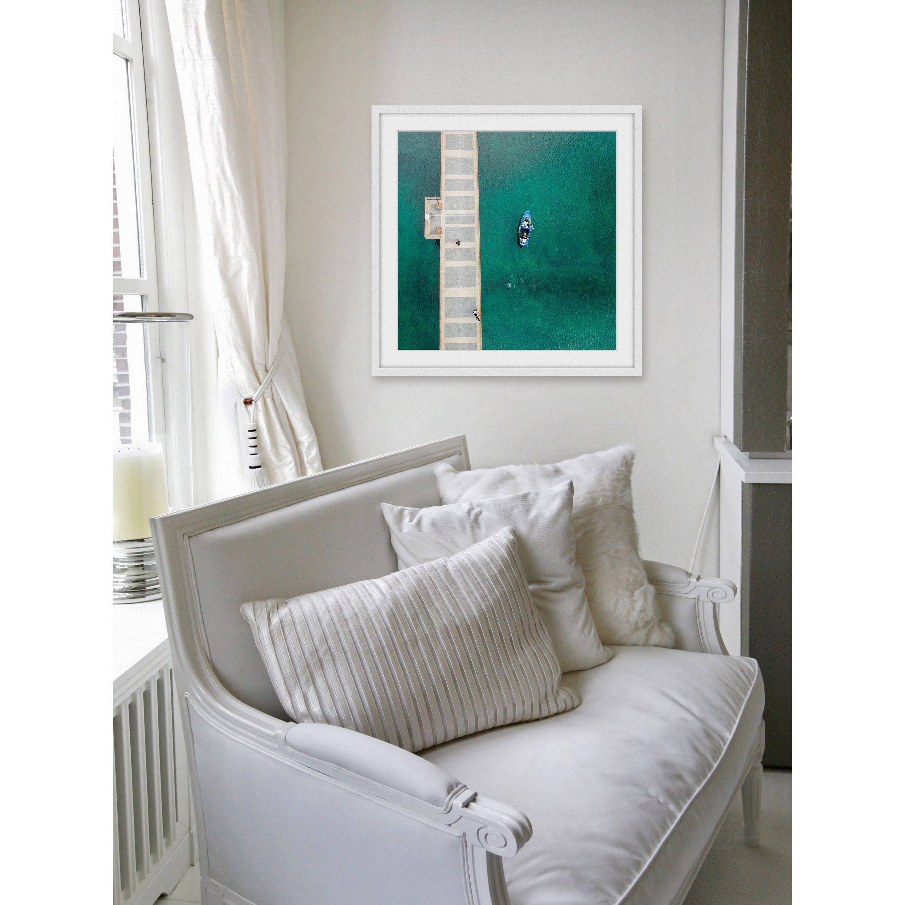 "Blue Boat Floats" Framed Painting Print