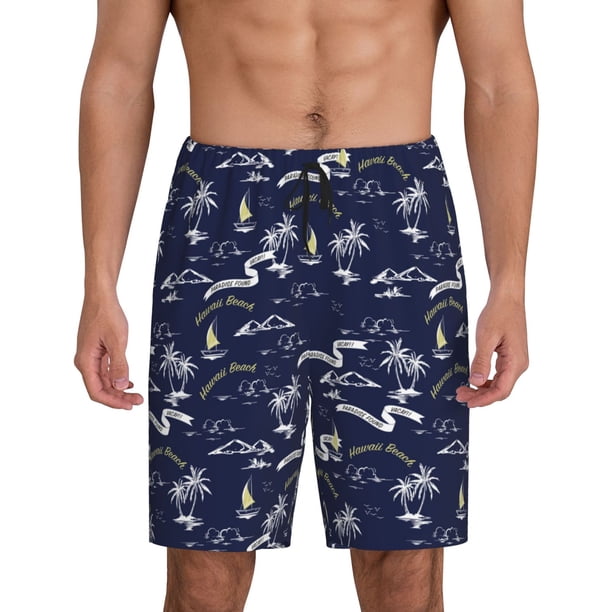 Fotbe Hawaiian Style Pantalones Cortos de Pijama para Hombre, Ropa de Dormir, Pantalones de Pijama Cortos para Hombre-Small