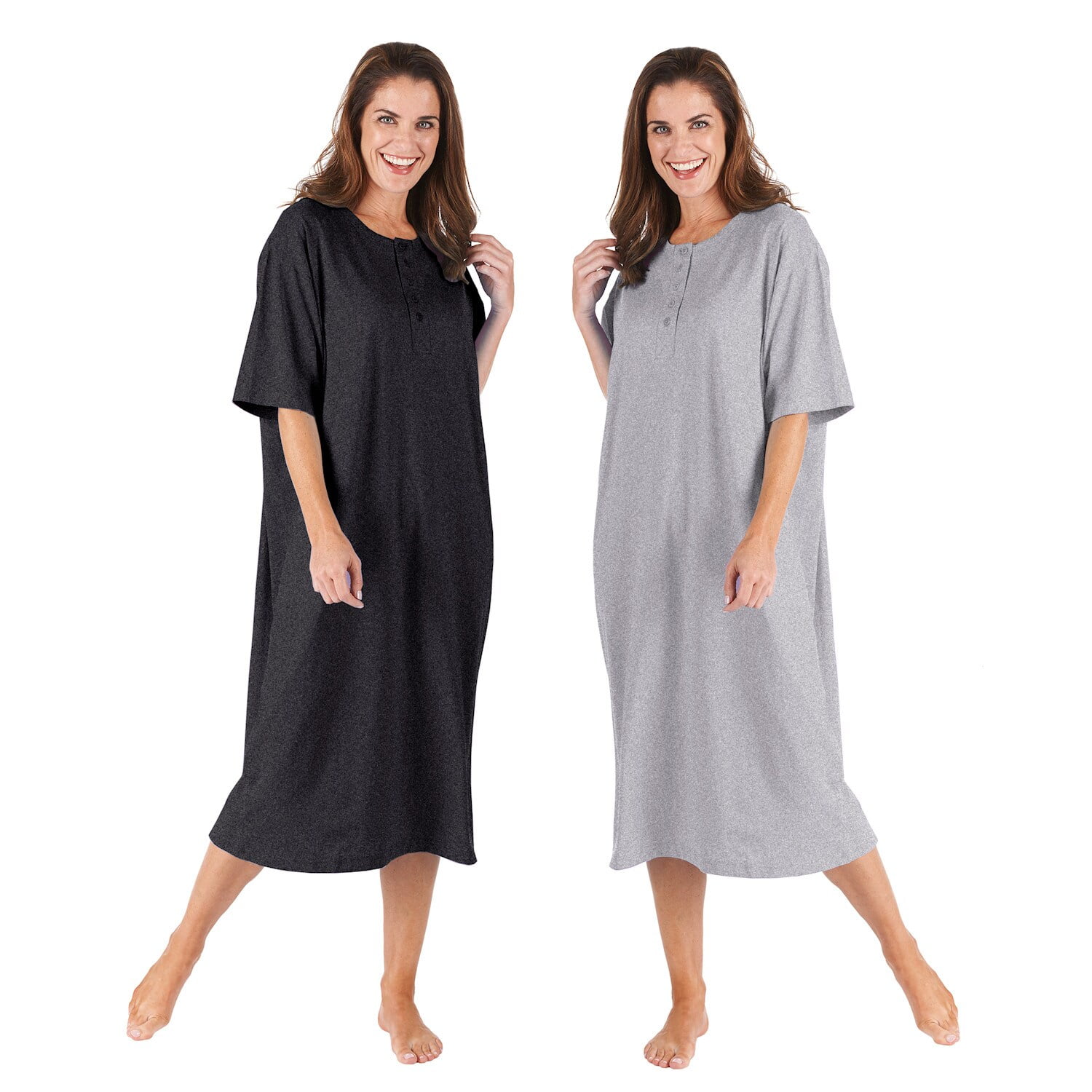 CATALOG CLASSICS Womens Nightgown Henley Night Shirt 100 Cotton Night