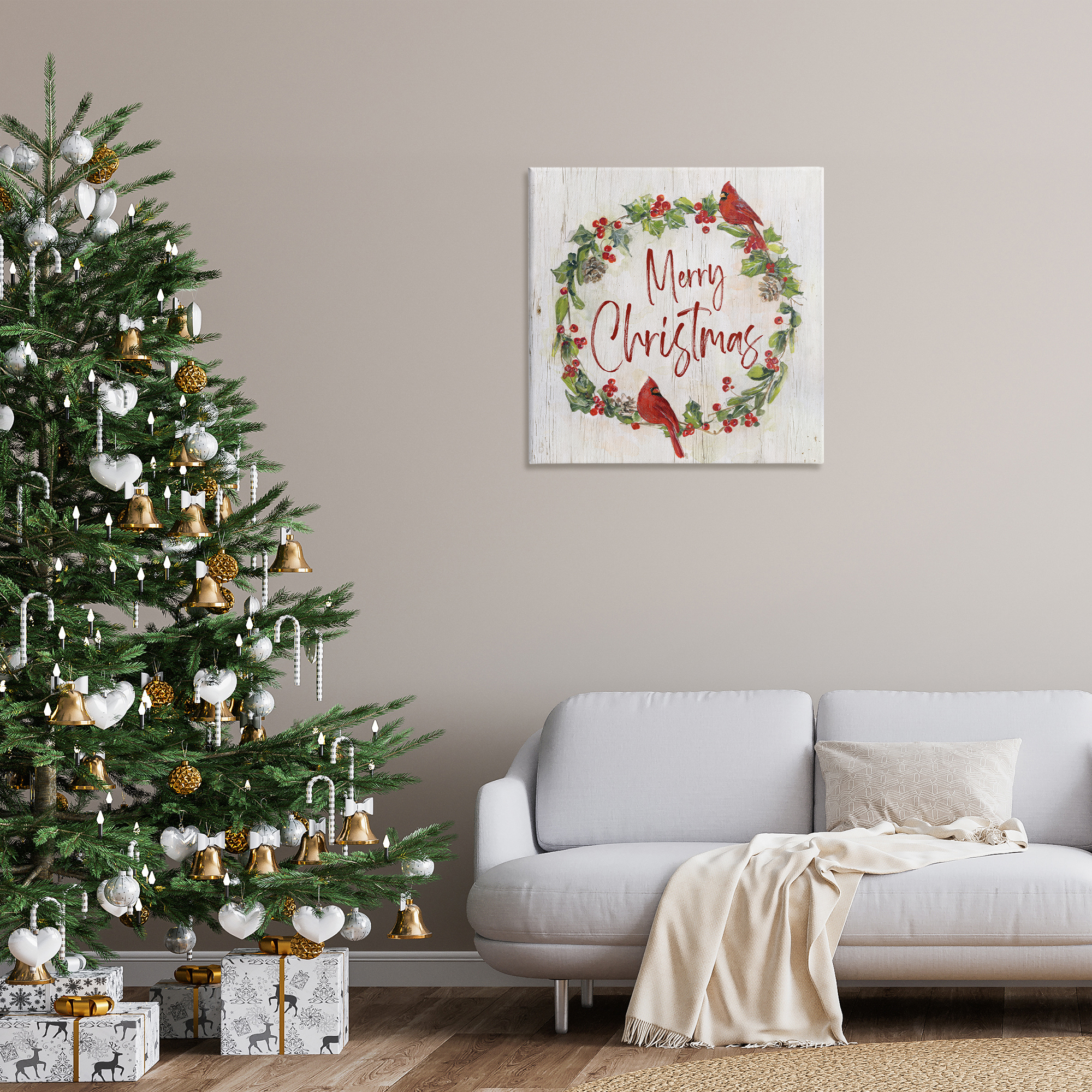 Stupell Industries Christmas Seasonal Wreath Holiday Painting Gallery Wrapped Canvas Art Prints Wall Art, 30 x 30