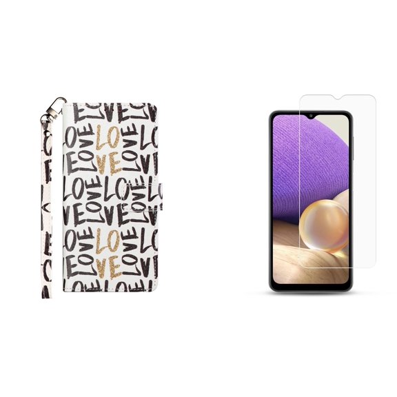 Bemz Clutch Pocket Series Wallet Case for Samsung Galaxy A42 5G with Tempered Glass Screen Protectors (2-Pack) and Key Tool - Black Gold Love