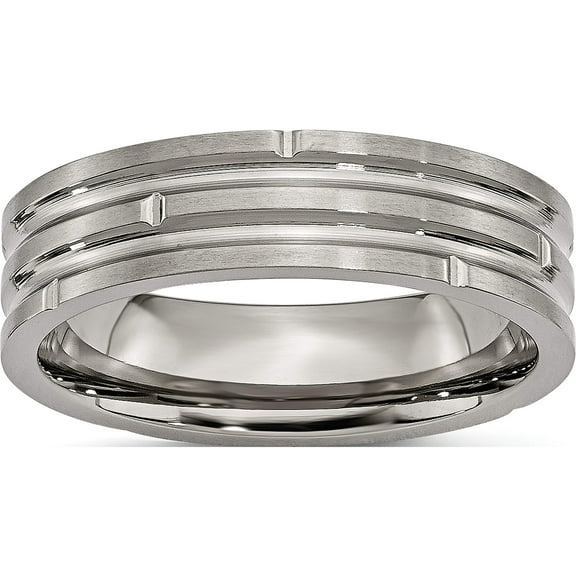 Titanium Polished And Satin 6mm Grooved Band (Size 6) Made In China tb329-6