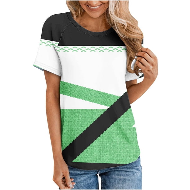 Tops de Hombro Frío para Mujeres Hombro Impreso Casual Insertado Cuello Redondo de Manga Corta, Moda Superior