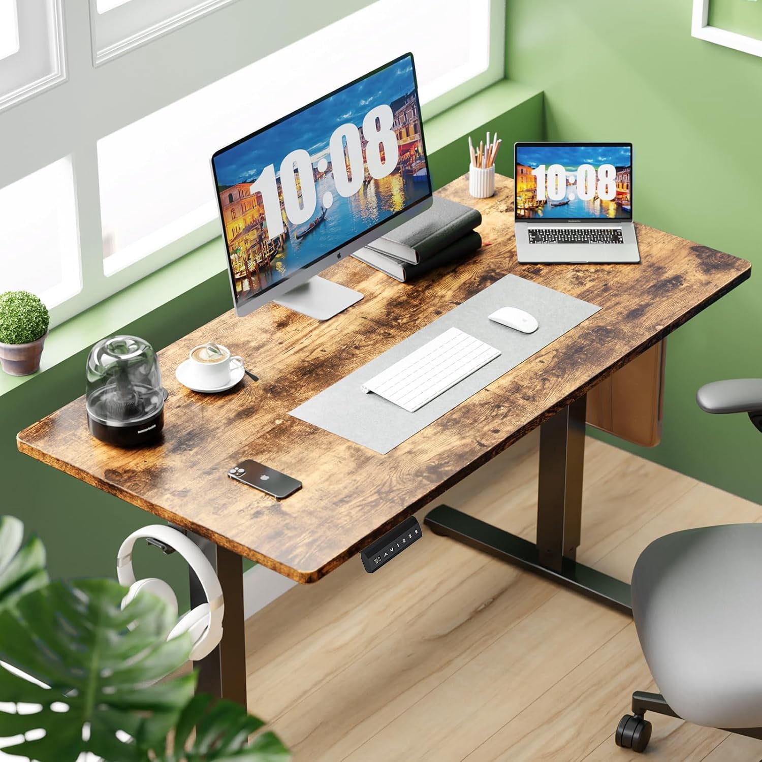 Electric Height Adjustable Standing Desk, 55x24 Inches, Ergonomic Sit-to-Stand Rising Computer Table for Home Office