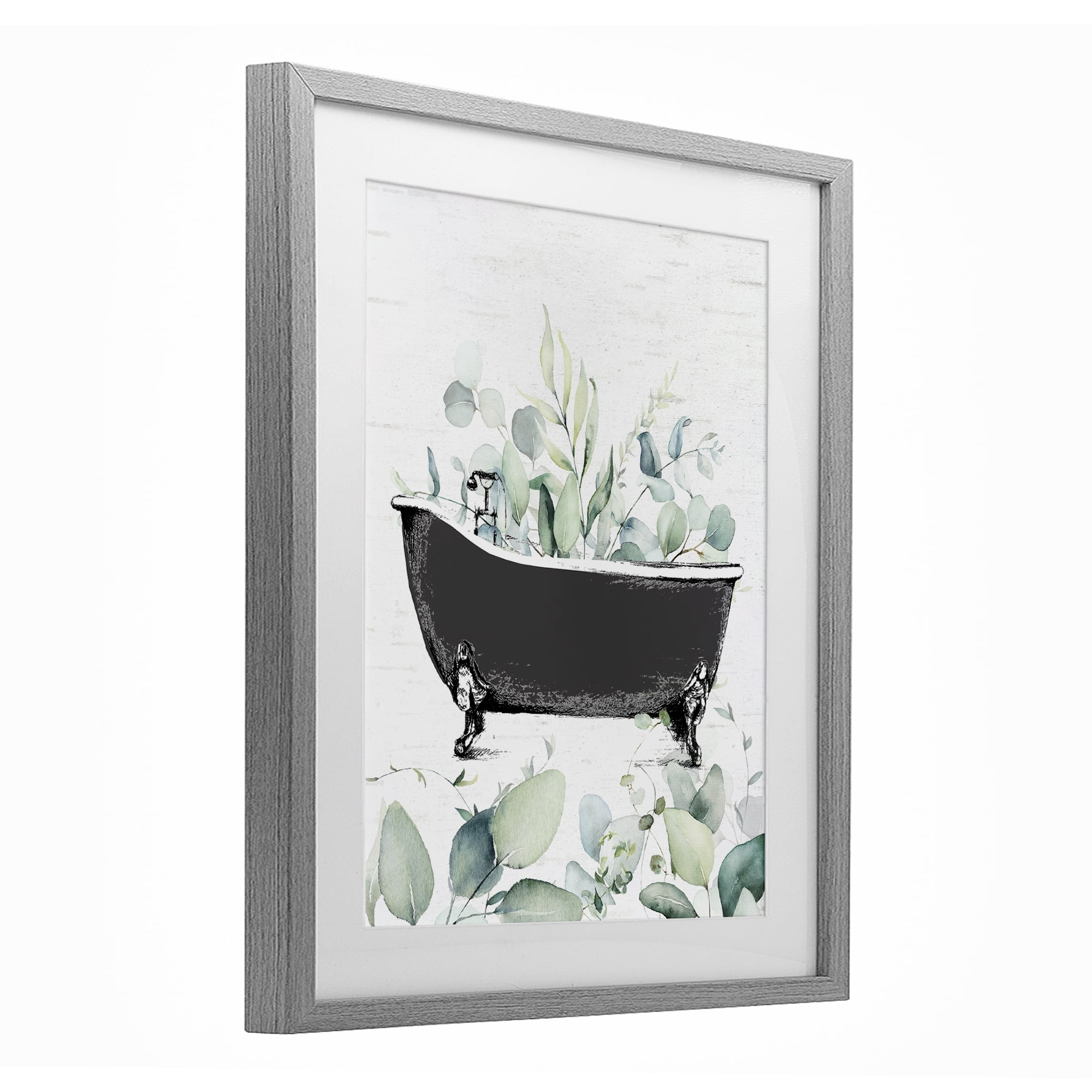 Eucalyptus Leaves Bathtub Gray Framed Print Under Glass, design by Lettered and Lined