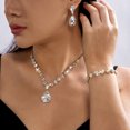 thumbnail image 4 of PISONIC Women Gold-Tone Iridescent Crystal Jewelry Set, Teardrop Necklace Drop Earrings Bracelet 3 Pcs Set, Crystal Bridal Wedding Party Prom Statement Jewelry Gift, 4 of 6