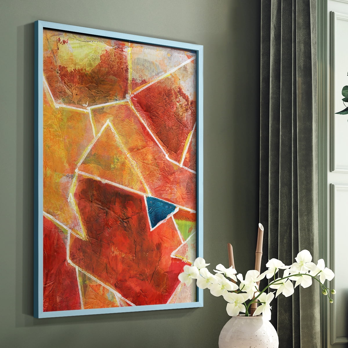 Primary Connection VII Framed Print in Blue Solid Wood Framed Print No Nail Hanging