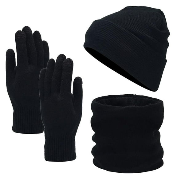 Prolriy Hat and Scarf Set for Women Scarf Gloves Hat Set for Teen Girls Women&Men Autumn Winter Warm Wool Hat Scarf Gloves Three Hats for Men Black1