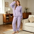thumbnail image 3 of KyCheLot Fleece Pajama Sets for Women Winter Long Sleeve Round Collar Tops Cuffed Pants Comfy Thicken Warm Outfits, 3 of 6