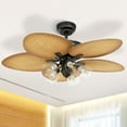 thumbnail image 3 of DWVO Tropical 52in Palm Leaf Ceiling Fans with Light and Remote,Glass Light Kit, Fan Light With 5 Blades,3 Speed, 4 Timer - Brown, 3 of 9