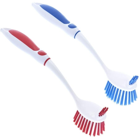 

Dish Brush With Handle Vegetable Brush Double Sided Cleaning Brush Scrubber Non Scratch Scrub Brushes Kitchen Brush For Cooking Foods- Fruits/Potatoes/Veggies Sinks Bath-Blue/Red 2 Pack-
