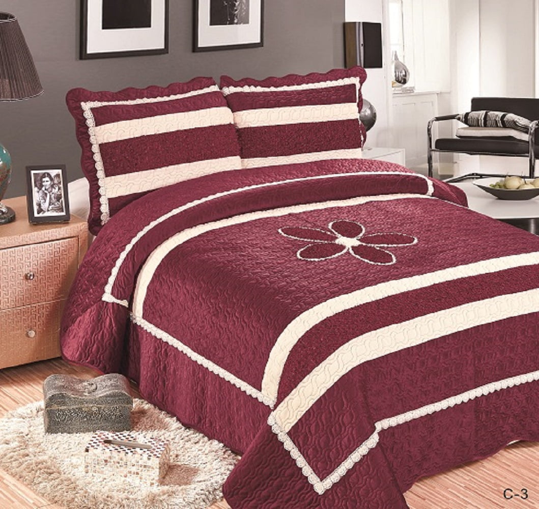 WPM Velvet Quilt set Reversible Suede Bedspread FULL/ QUEEN Size Bed