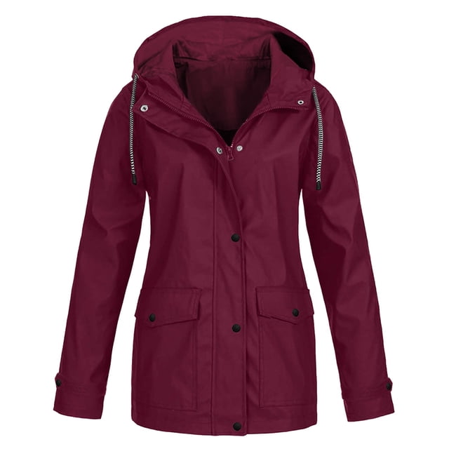 WEAIXIMIUNG Womens Fall Jackets Trendy Dressy Womens Autumn Winter Solid Color Hooded Pockets Watertight Windproof Jacket