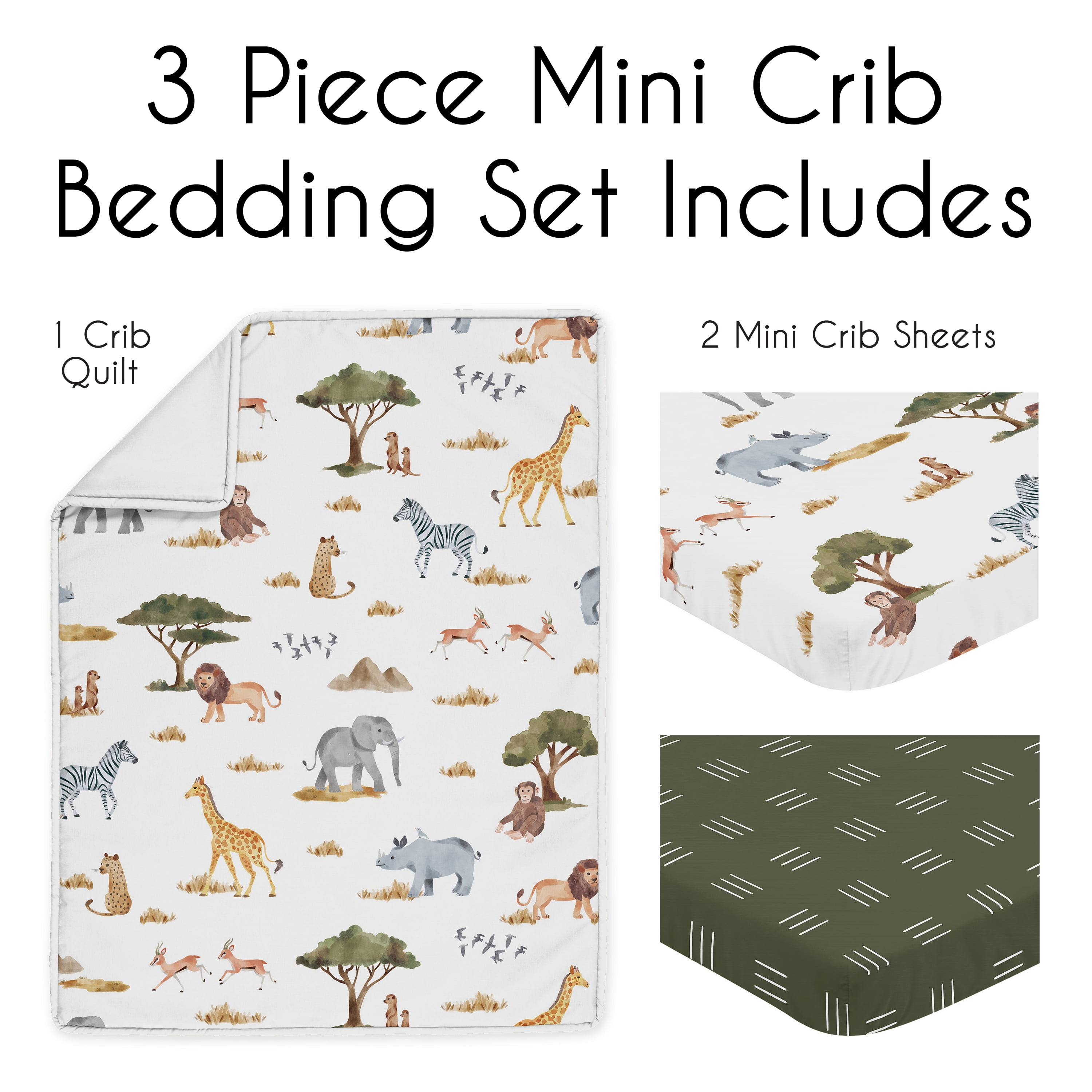 Sweet Jojo Designs Jungle Multicolor 3 Piece Mini Crib Bedding Set