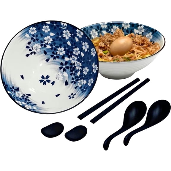 Generic Serving Bowl Set, Ceramic Pho Bowls with Spoons, Large 40 oz, Dishwasher Safe, 8 Piece, for Noodles Soup Cereal Pasta Salad