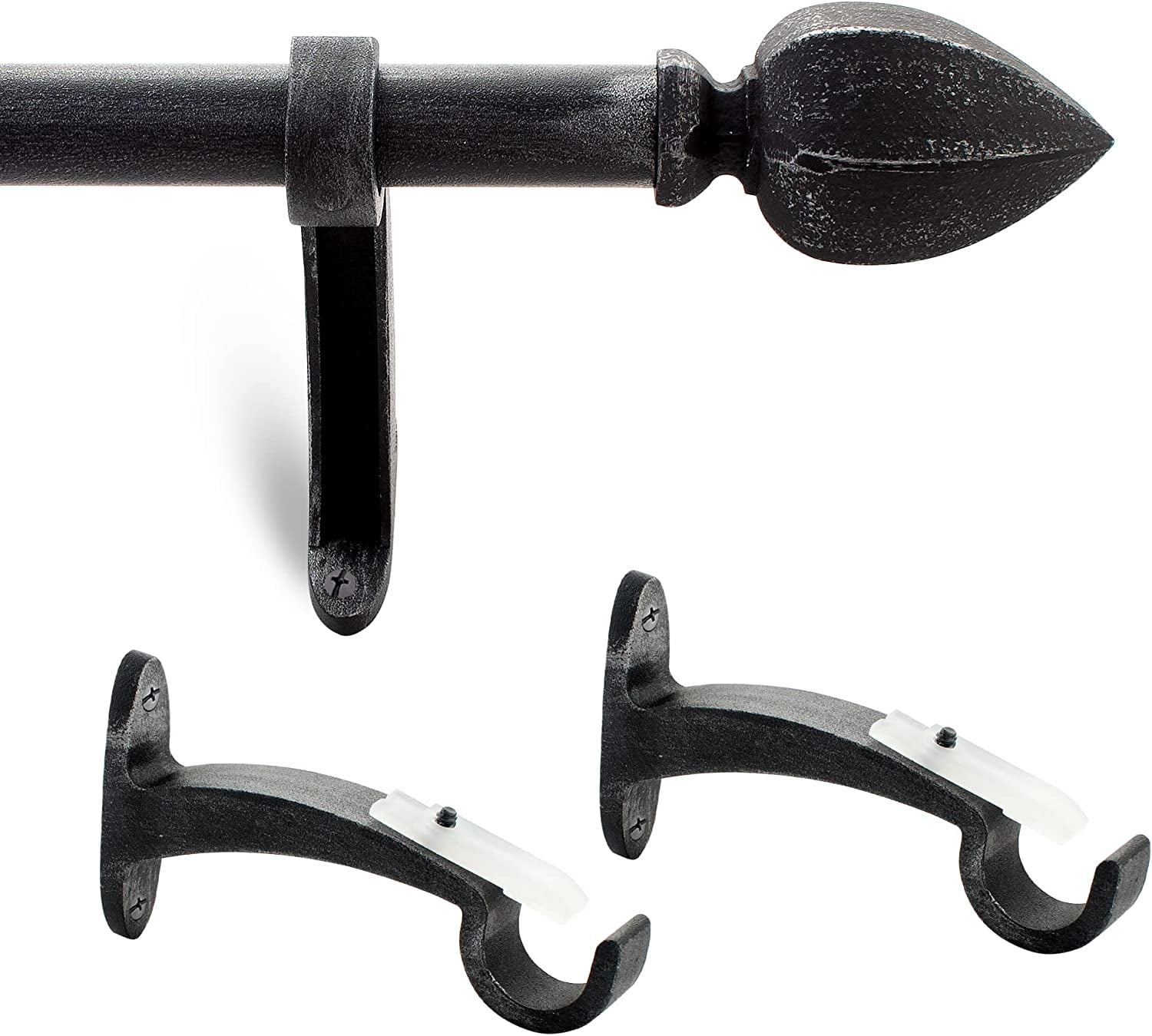 Deco Window 52 to 144 inches Extendable Curtain Rod for Windows with Hexagon Cast Finials (3/4" Dia, Rustic Black)