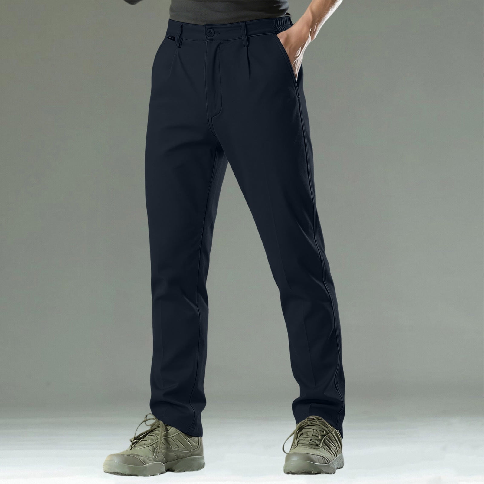 kosheko Men's Outdoor Straight Leg Pants, Front Slant Pockets with Slim Fit, Lightweight Fabric for trail walking hiking Blue S