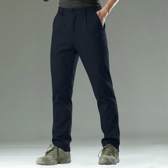 DPTALR Men's Multi-Pocket Cargo Pants, Straight Leg Casual Work Trousers with Button Pockets,Dark Blue,Big Men's,Tall Men's S,Young Men's Pants